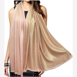 Women's Sparkling Metallic Pashmina Shawl/Wrap/Long Scarf/Rose Gold 2 tone/OS